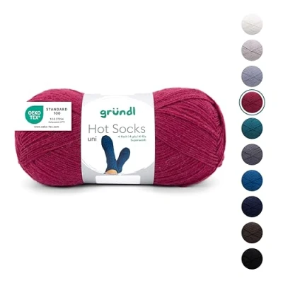 Abbildung von Gründl Sockenwolle zum Stricken 4fädig einfarbig, Sockengarn 4fach uni, Häkelwolle, 420,00 m (Hot Socks uni 100 4 fach (4 fädig ply)