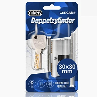 Abbildung von GERCAR Pro Profilzylinder 30/30 Massiver Schließzylinder Doppelzylinder Zylinderschloss Türschloss aus Messing Vernickelt inkl. 5 Schlüssel Wendeschlüssel Länge: 60 mm, A:30 B:30 1x