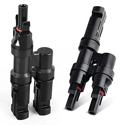 Abbildung von APOMOONS Y Stecker Männlich/Weiblich set Solarsteckern T Typ, Solar Photovoltaik Steckverbinder 2 fach Abzweigbuchsen, Abzweig MMF+FFM für Parallelverbindung zwischen Solarpanel Kabelstecker