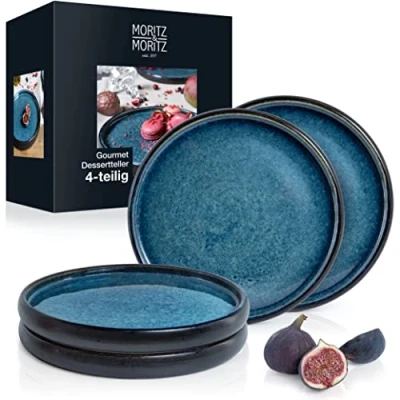 Abbildung von Moritz &amp; Dessertteller 4tlg Dessert Teller Blau Geschirr Set Reaktiv, (4 St), spülmaschinen und mikrowellengeeignet