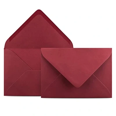 Abbildung von 50 Briefumschläge DIN C6 Dunkelrot Rot 11,4 x 16,2 cm Kuverts mit 120 g/m² Nassklebung spitze Klappe Umschläge ohne Fenster Colours 4 you