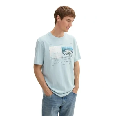 Abbildung von TOM Tailor MIT Photoprint Tshirt print, Herren, Größe: Medium, Dusty mint blue