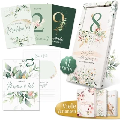 Abbildung von EULENTALER® Meilensteinkarten Baby I Von Pädagogen &amp; Eltern gestaltet Meilenstein Karten Set als Geschenk zur Geburt Babyparty 48 Inkl. Geschenkbox für Jungen Mädchen Pflanzen