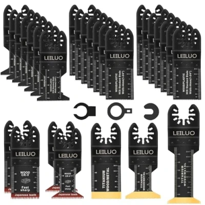 Abbildung von LEILUO 32 tlg Zubehörset für Oszillierende Multitools Ideal Holz Nägel und Trockenbau Sägeblätter mit Aufbewahrungstasche Kompatibel DeWalt Makita Dremel Mehr
