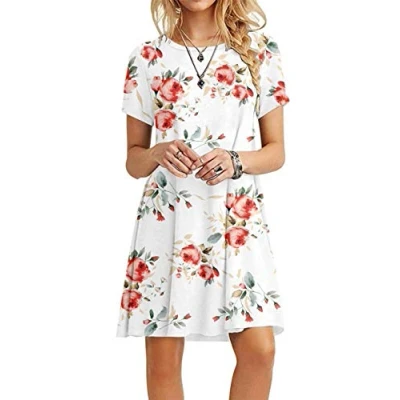 Abbildung von MOLERANI Damen Sommerkleider Casual T Shirt Kurzarm Strandkleid Loose Swing Damenkleid Rosenweiß 2XL