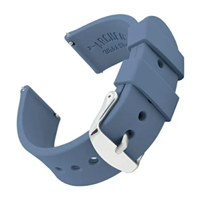 Abbildung von Archer Watch Straps Uhrenarmbänder aus Silikon mit Schnellverschluss (Stahlblau, 24mm)