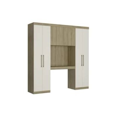 Abbildung von Vente unique Bettüberbau mit 6 Türen, Kleiderschrank &amp; Stauraum L. 200 cm Eichefarben Elfenbeinfarben Antero II