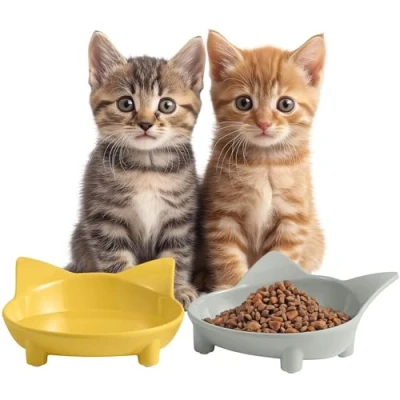 Abbildung von Navaris Napf Futternapf 2er Set für Katzen rutschfest Fressnapf gelb grau