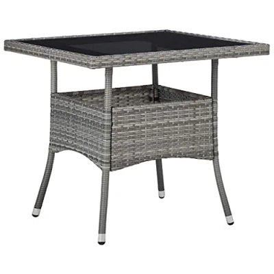 Abbildung von vidaXL Gartentisch für 4 Personen Esstisch Terrassentisch Balkontisch Rattantisch Gartenmöbel Tisch Grau Poly Rattan Glas 80x80x75cm