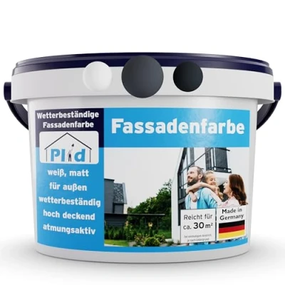 Abbildung von Plid® Fassadenfarbe Außen Schiefergrau 5l [WETTER &amp; UV BESTÄNDIG] Hochwertige Farbe für Mauerwerk, Hauswand, Beton Kellerwand Sockelfarbe Mauerfarbe Wandfarbe Grau Made in Germany