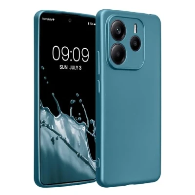 Abbildung von kwmobile Handyhülle kompatibel mit Xiaomi Redmi Note 14 5G Hülle weiche Silikon Case metallisch schimmernd in Metallic Karibikblau