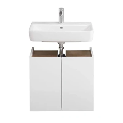 Abbildung von Pelipal Waschbeckenunterschrank Quickset 947 in Weiß Glanz/Rivera Eiche quer Nachbildung, 60 cm breit Waschbeckenschrank ohne Waschbecken mit 2 Türen