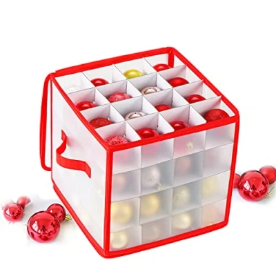 Abbildung von BARVERE Weihnachtskugeln Box, Aufbewahrungsbox für Weihnachtsschmuck, Herausnehmbare Partition Aufbewahrung zur von Christbaumschmuck