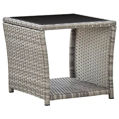 Abbildung von vidaXL Couchtisch Beistelltisch Gartentisch Teetisch Tisch Gartenmöbel Kaffeetisch Balkontisch Terrasse Grau 45x45x40cm Poly Rattan Glas