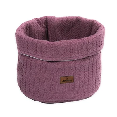 Abbildung von Puckdaddy Aufbewahrungskorb Thea Organizer in Beere Zopfstrickmuster Baby Geschenk Set zur Geburt 1 22x22 cm 100% Baumwolle OEKO TEX geprüft