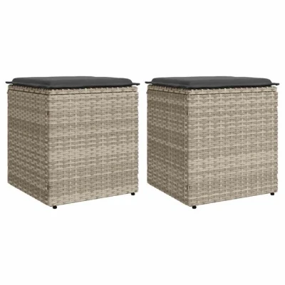 Abbildung von vidaXL Hocker Gartenhocker mit Kissen 2 Stk. Hellgrau 40x40x43 cm Poly Rattan (1 St)