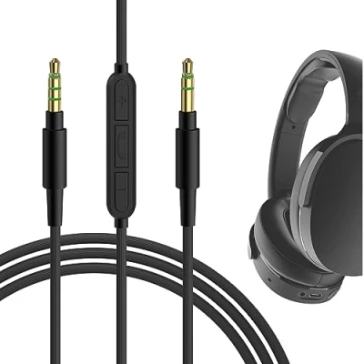 Abbildung von Geekria QuickFit Audio Kabel mit Mikrofon Kompatibel Skullcandy Hesh 3, 2, Crusher, Grind Kopfhörer, 3.5mm AUX Ersatz Stereokabel für Kopfhörer Inline und Lautstärkeregler (1.2m)