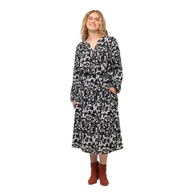 Abbildung von Ulla Popken Tunnelzugausschnitt Taschen Langarm Freizeitkleid, Damen, Größe: 42/44, Schwarz