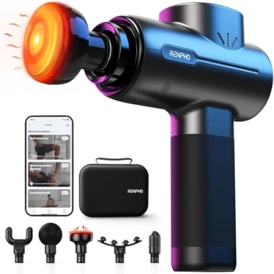Abbildung von Massagepistole mit Wärmefunktion und Bluetooth, RENPHO Massage Pistole Gun APP Kompatibel, Muskel Massagegerät Typ C Aufladung, LED Anzeige, zur Erholung der Muskelentspannung