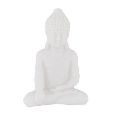 Abbildung von Relaxdays Buddha Figur sitzend, 17 cm hoch, Garten Dekofigur, wetterfest &amp; frostsicher, Dekoskulptur Wohnzimmer, weiß