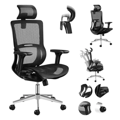 Abbildung von MARK ADLER Expert 6.2 Bürostuhl Chefsessel Schreibtischstuhl ergonomisch Armlehnen Kopfstütze einstellbar belüftetes Air Mesh HD Material bis 150 kg belastbar Cradle Plus Gummi Räder Schwarz