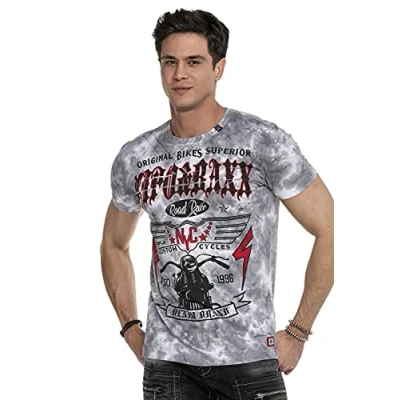 Abbildung von Cipo &amp; Baxx Herren Langarmshirt Longsleeve Batikwaschung Frontprint Sweater CL473 Anthracite S