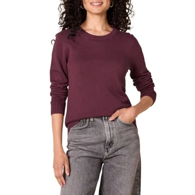 Abbildung von Amazon Essentials Damen Pullover Mit Rundhalsausschnitt Aus 100 % Baumwolle (Erhältlich In Übergröße), Burgunderrot, S