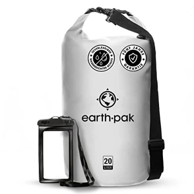 Abbildung von Earth Pak Wasserdichter Packsack mit Schultergurt und wasserfester Handyhülle Ideale Rolltop Tasche beim Kajak Fahren, Wandern, Camping, Angeln, Bootfahren Rafting (Hellblau, 55L)