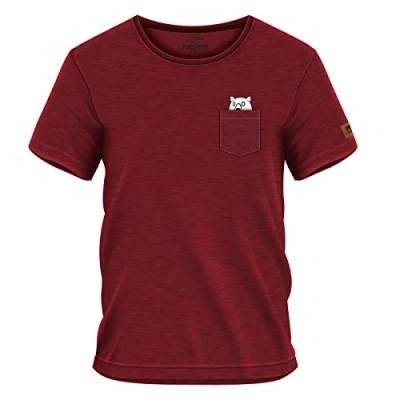 Abbildung von FORSBERG Fingarson T Shirt Brusttasche mit Bär Funshirt Mittelfinger Rundhals bequem robust, Farbe:rot, Größe:S