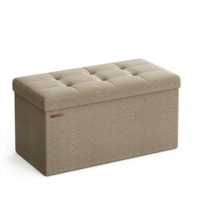 Abbildung von SONGMICS Sitzhocker mit Stauraum, klappbare Sitzbank, 38 x 76 cm Fußbank, Aufbewahrungsbox, bis 300 kg belastbar, für Wohnzimmer Schlafzimmer Flur, kamelbraun LSF047R01