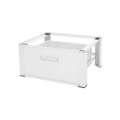 Abbildung von ML Design Waschmaschinen Untergestell mit Schublade 63x54cm Stahl Weiß bis 150kg, Unterschrank, Stabiler Waschmaschinensockel, H=31,5cm Podest Erhöhung Unterbau für Trockner/Kühlschrank