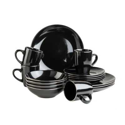 Abbildung von MÄSER Kombiservice, Steinzeug METALLIC RIM Schwarz, 16 teilig