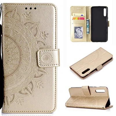 Abbildung von CoverKingz Handy Case kompatibel mit Samsung Galaxy A50 Cover Kartenfach Phonecase Smartphone Hülle klappbar Motiv Mandala Gold