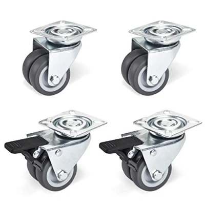 Abbildung von SO TECH® Schwerlastrolle Transportrolle Ø 50 mm mit Anschraubplatte 60x60 mm, (4 St), Tragkraft / Stück: 100 kg, 4er Set (2x Bremse und 2x ohne Bremse)