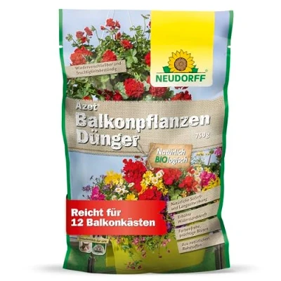 Abbildung von Neudorff Rasendünger Bio Azet BalkonpflanzenDünger 750 g für 12 Blakonkästen, Dünger mit 100 Tagen Langzeitwirkung sorgt farbenfrohe Blüten aller Topf , Kübel und Balkonpflanzen, aus natürlichen Rohstoffen
