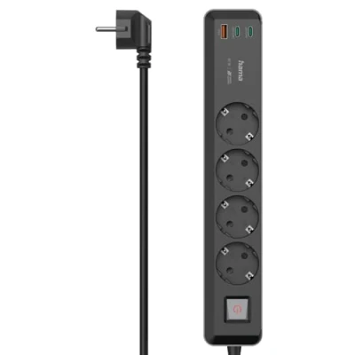 Abbildung von Hama 7in1 Steckdosenleiste mit USB 65W Ladegerät (4 Steckdosen, 1 A, 2 C, Laptop C per ohne Netzteil Schnellladefunktion PD, Mehrfach Steckleiste Schalter, 1,4m) grau