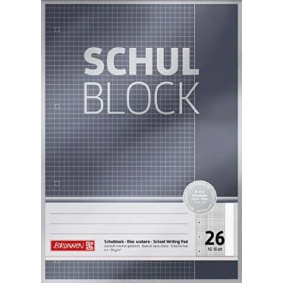 Abbildung von Brunnen Schulblock / Notizblock Premium (A4, 50 Blatt, kariertt, mit Rand, Lineatur 26, gelocht, kopfverleimt, 90 g/m²)