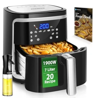 Abbildung von Aigostar Heißluftfritteuse 7L XXL, Airfryer 1900W, 7 Programmen, Warmhalten, 20 Rezepte Air Fryer, 1900,00 W, ohne Öl, Digitalem LED Touchscreen