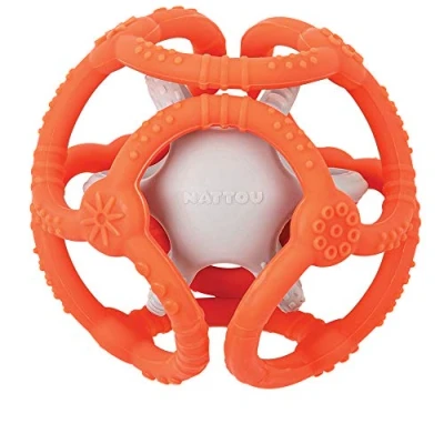 Abbildung von Nattou Silikonbälle 2er Set, Zum Greifen und Beißen, BPA frei, Ø 10 cm + 7 cm, Silicon, Orange/Grau