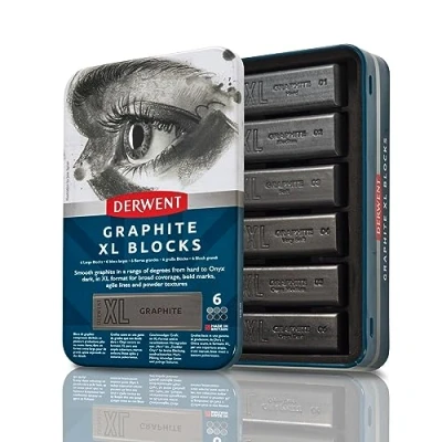 Abbildung von Derwent XL Graphitblock, 6er Set Malstifte, 60 mm, extrabreite Farbstifte, wasservermalbar, ideal zum Skizzieren, Zeichnen und für ausdrucksstarke Zeichnungen, Profi Qualität,in der Stiftebox,2306195