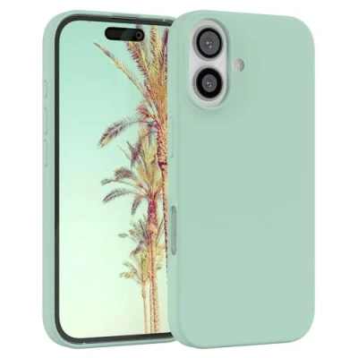 Abbildung von EAZY CASE Premium Silikon Handyhülle kompatibel mit iPhone 16 Slimcover Kameraschutz und Innenfutter, Silikonhülle, Schutzhülle, Bumper, Handy Case, Hülle, Softcase, Mint Grün