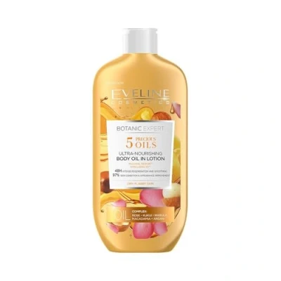 Abbildung von Eveline Cosmetics Botanic Expert 5 Edel Öle Body Lotion Straffendes, Feuchtigkeitscreme Körper 350 ML Pflegender Glänzende und Glatte Haut Tiefenfeuchtigkeit