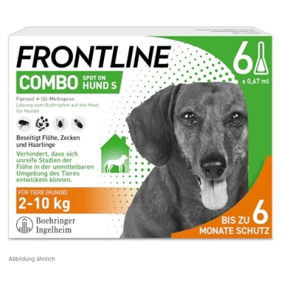 Abbildung von FRONTLINE Combo Hund S gegen Zecken, Flöhe &amp; Haarlinge (kleine Hunde 2 bis 10 kg) 6X Pipetten für zu 6 Monate Schutz auch Floheier, Larven Puppen im Haushalt wasserfest