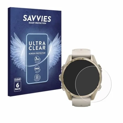 Abbildung von Savvies 6 Stück Schutzfolie für Garmin Fenix 8 (43 mm) Displayschutz Folie Ultra Transparent