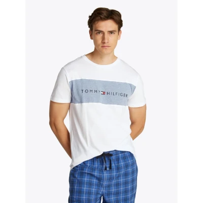 Abbildung von Tommy Hilfiger Original Block LOGO Nachtwäsche Shirt, Herren, Größe: Large, Optic white