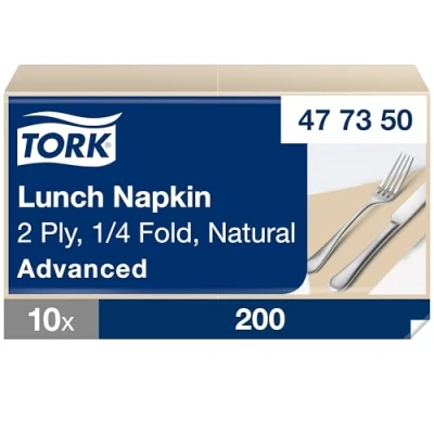 Abbildung von Tork Lunchserviette Natur, 1/4 Falz, 2 lagig, 33 cm x cm, 10 200 Servietten, 477350