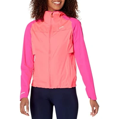 Abbildung von Brooks HIGH Point Waterproof Jacket Regenjacke / wasserabweisende Jacke, Damen, Größe: 32/34, Hyper pink fuchsia