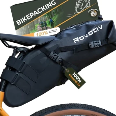 Abbildung von Rovativ® Bikepacking Satteltasche [10 Liter] 100% Wasserdicht super Fester Halt Fahrrad aus TPU Gewebe für Gravelbike und MTB Bike Packing