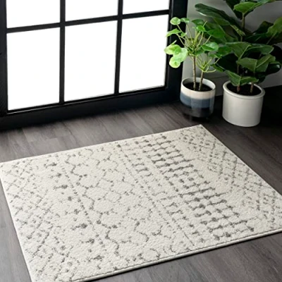 Abbildung von nuLOOM Marokkanischer Blythe Teppich, 90 cm x 150 cm, gris/wollweiß