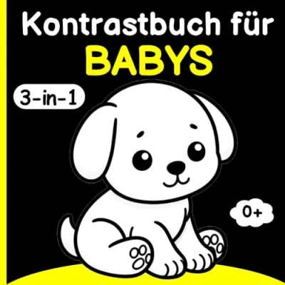 Abbildung von Kontrastbuch für Babys 3 in 1: 75 Schwarz Weiß Bilder nach Montessori die visuelle Entwicklung von Neugeborenen ab 0 Monaten.